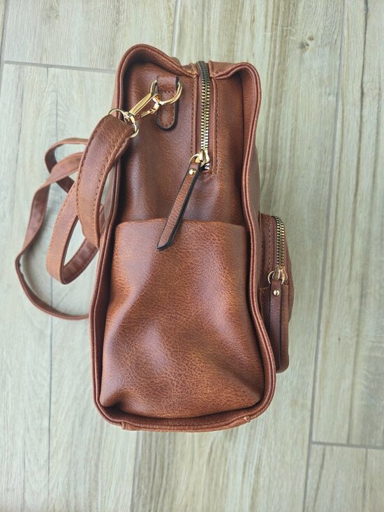 Cognac Quilted Vegan Leather Convertible Backpack Purse main image 11